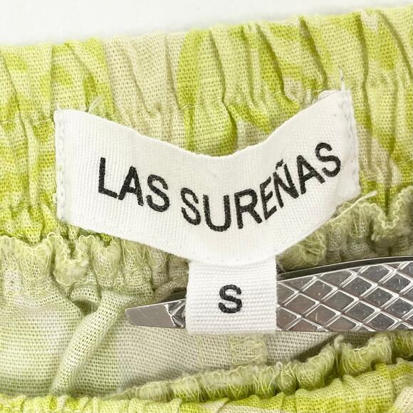Nwot LAS SURENAS Pants S Linen Cotton Lime Green Leaf Straight Slit Pcks Cheetah - Picture 4 of 15